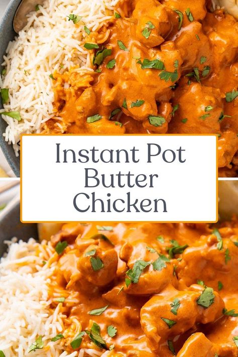 This Instant Pot butter chicken is Indian restaurant quality but made quickly and easily in the Instant Pot! Full of flavor, rich, creamy, with tender pieces of chicken, it's perfect over steamed rice with a side of naan. Instapot Butter Chicken, Instant Pot Butter Chicken, Rice Spices, Butter Chicken Recipe Indian, New Chicken Recipes, Biryani Rice, Indian Butter Chicken, Rice Varieties, Clean Eating Recipes For Dinner