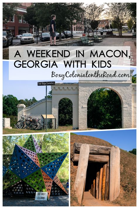 A weekend in Macon, Georgia with kids and teens: Ocmulgee mounds, Museum of Arts and Science, Rose Hill Cemetery Georgia Family Vacation, Weekend Family Getaways, Arts And Science, Visit Georgia, Macon Georgia, Georgia Vacation, American Cemetery, Georgia Travel, Rose Hill