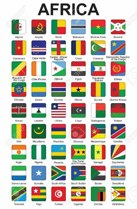 World Flags With Names, All African Countries, All Country Flags, World Country Flags, Africa Flag, Countries And Flags, Flags With Names, African Flag, Flag Country