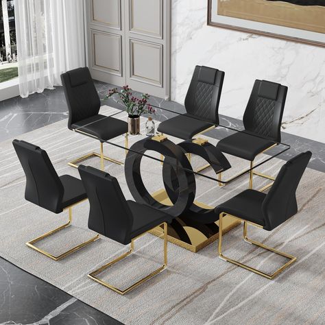 PRICES MAY VARY. 【7 PIECE GLASS DINING TABLE SET】: This wide glass kitchen table set provides a comfortable dining space. With a length of 63 inches, it provides plenty of space for 6 people to gather comfortably, perfect for family dinners or gatherings of friends. 【MODERN DINING TABLE SET】: This black dining table set for 6 has a sleek and modern design that blends perfectly into most home décor styles. 【QUALITY AND DURABLE】: This tempered glass dining table set is made of tempered glass table Dining Table Set For 6, Black Dining Table Set, Glass Kitchen Tables, Black Kitchen Table, Glass Dining Table Set, Rectangular Dining Room Table, Chairs For Kitchen, Modern Dining Table Set, Kitchen Table Chairs