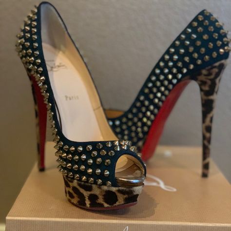 Louboutin Lady Peep Spike Heels Red Bottoms Size 41 Never Worn Box Included Punk Heels, Heels Red Bottoms, Y2k Glam, Red Bottom Heels, Gothic Boots, Fashion Shoes Heels, Cute Shoes Heels, Heels Red, Louboutin Heels