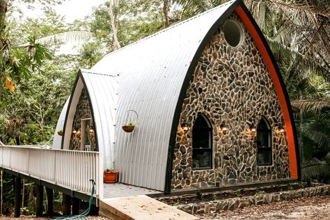 Spanish Lookout, Wall Of Glass, Cool Sheds, Quonset Homes, Quonset Hut Homes, Arched Cabin, Arch Building, Gothic Arch, Shed Of The Year