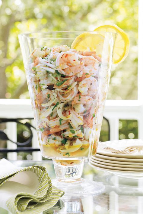 Spicy Pickled Shrimp Pickled Shrimp Recipe, Seafood Appetizers Parties, Pickled Shrimp, Southern Living Recipes, Homemade Crackers, Seafood Appetizers, Summer Barbecue, Spring Party, Snacks Für Party