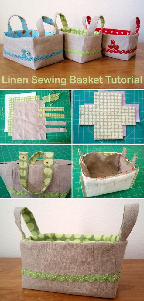 How To Sew A Basket, Bread Basket Sewing Pattern, Fabric Basket Tutorial Free Pattern, Sew Storage Basket, Sewing Basket Ideas, Fabric Baskets Diy Free Pattern, Fabric Basket Liners, Linen Sewing, Basket Sewing Pattern