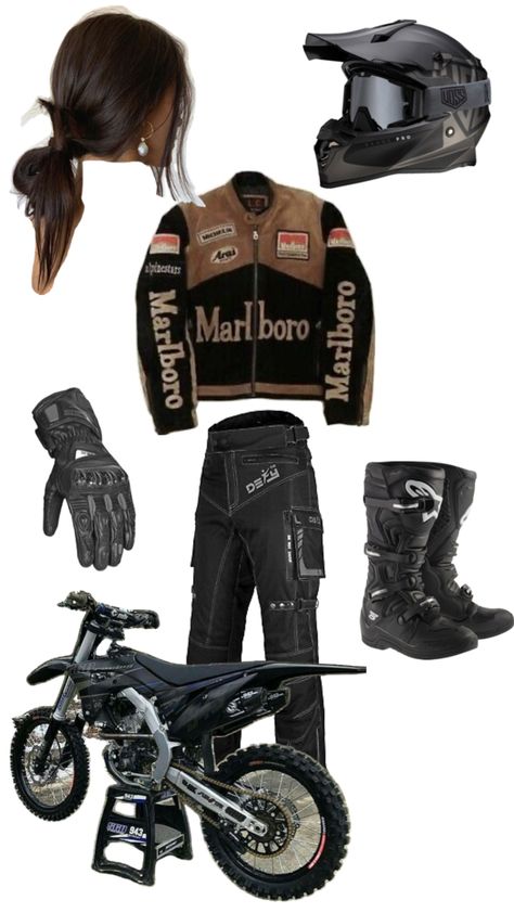 Motorcross Outfits, Motorcross Girl, Bike Riding Outfit, Image Moto, Faux Leather Motorcycle Jacket, Women Motorcycle, Motorcycle Aesthetic, Biker Aesthetic, Pretty Bike