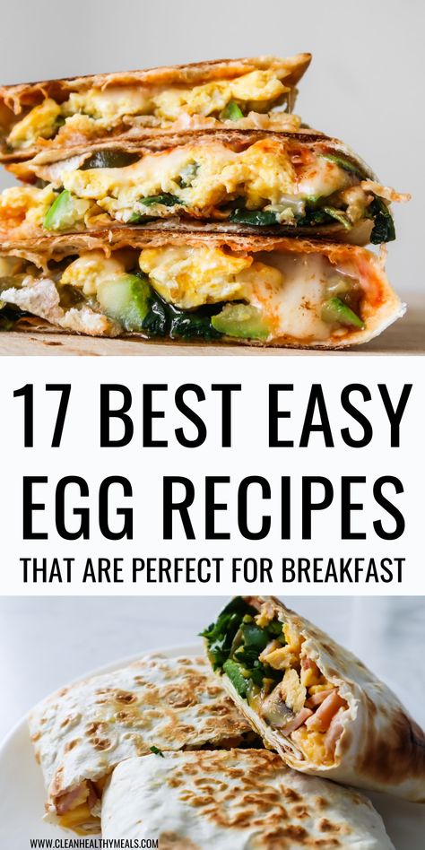 Love eggs for breakfast? Check out these tasty, for the most part, healthy and easy breakfast ideas with eggs! From breakfast egg quesadillas through breakfast scrambles to easy egg muffins that you can meal prep, this collection of simple egg recipes has everything you need to start your day right! Easy Breakfast Ideas With Eggs, Simple Egg Recipes, Egg Sandwich Healthy, Quick Egg Recipes, Breakfast Ideas With Eggs, Ideas With Eggs, Egg Recipes For Lunch, Easy Egg Breakfast, Easy Egg Muffins