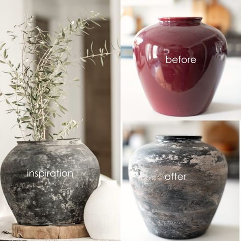 How to give any vase an antique pottery finish. Diy Painted Vases, Vasos Vintage, Old Vases, Hemma Diy, Antique Pottery, Diy Pottery, Painted Vases, Antique Vase, Diy Vase