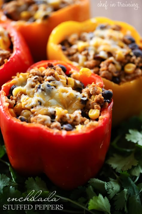 Enchilada Stuffed Peppers, Classic Meals, New Recipes For Dinner, Bell Pepper Recipes, Paleo Crockpot, Chefs Kiss, Carb Meals, Pepper Seeds, Peppers Recipes