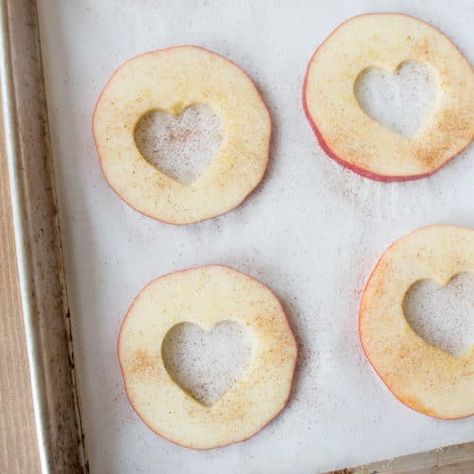 Healthy snacks for kids, healthy valentine snacks, oven baked apple chips, apple chips Healthy Valentine Snacks, Healthy Apple Chips, Valentine Snacks, Valentines Healthy Snacks, Baked Apple Chips, Oven Baked Apple, Apple Chips Recipe, Apple Chips Baked, Valentines Snacks