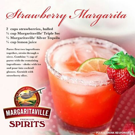 Margaritavilla strawberry margarita Festival Drinks, Mixed Drinks Alcohol Recipes, Awesome Cocktails, Strawberry Drink Recipes, Tequila Drinks Easy, Wine Recipes Drink, Bartender Recipes, Cognac Cocktail, Strawberry Margarita Recipe