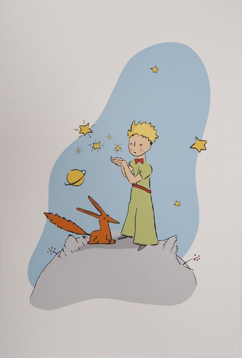 "Antoine DE SAINT- EXUPERY (after)  The Little Prince, the Fox and Stars , 2022 Colored photolithography after an original watercolour by the artist Unsigned by the artist On laid paper : 30 x 20 cm (11,8 x 7.8 inches) Limited edition of 100 copies Authenticated by the embossing stamp of Succession Saint-Exupéry  Information:  Exclusive edition to celebrate the 80th anniversary of the \"birth\" of this world famous character Excellent condition" 80th Anniversary, Little Prince, The Little Prince, The Fox, 20 Cm, Prince, Fox, France, Stars