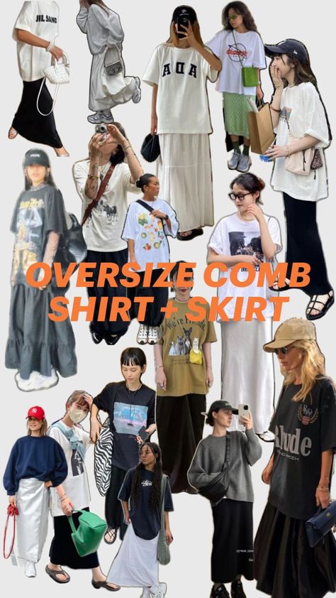 Oversized Summer Outfit, Oversized Outfit Aesthetic, Summer Vintage Outfits, Oversized Tee Outfit, Printed Skirt Outfit, Slow Clothing, Outfit Oversize, Casual Chic Summer, Skirt Outfits Fall