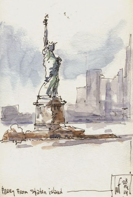 Statue Of Liberty Drawing Easy, How To Draw The Statue Of Liberty, Statue Of Liberty Painting, New York Statue Of Liberty Drawing, New York Drawing, Statue Of Liberty Graffiti, New York Attractions, Staten Island Ferry, The Statue Of Liberty