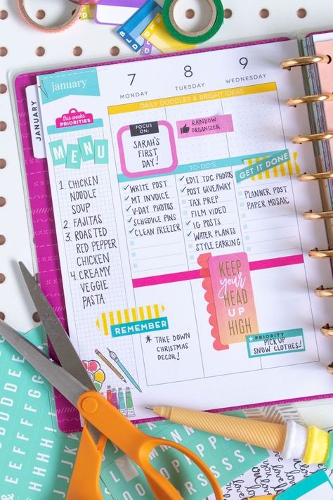 Happy Planner Ideas, Homemade Planner, Using A Planner, Happy Planner Printables, Digital Bullet Journal, Functional Planning, Sticky Note Planner, Happy Planner Layout, Washi Tape Planner