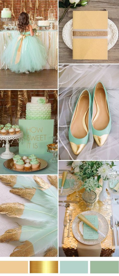 Gold And Mint Wedding, Mint Green Wedding, Wedding Color Combinations, Wedding Mint Green, Wedding Color Ideas, Mint Wedding, Wedding Theme Colors, Wedding Color Palette, Wedding Color