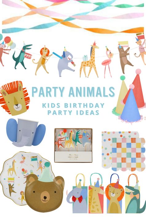 Calling all party animals! Throw a whimsical Party Animal's birthday party! Whether you're throwing a Animal Parade Birthday party, a party animals baby shower be sure to check out this entire line of adorable birthday party decor! Party Animals 1st birthday ideas. Party Animals birthday party, Party animals theme, animal parade party theme Party Animal Birthday Theme Invitations, Party Animal First Birthday Decorations, Meri Meri Animal Parade, Party Animal Cake Smash, Animal Parade Party, Calling All Critters Birthday Party, Party Animal Party Favors, Animal Parade Birthday Party, Party Animal Birthday Theme Decoration