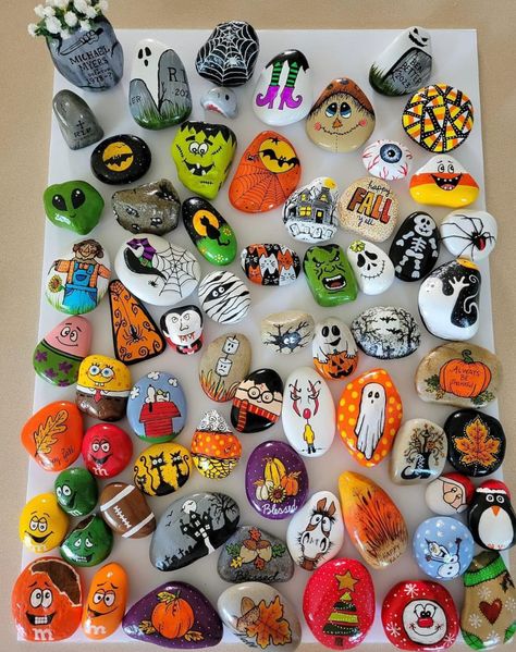 Fall Painted Rocks, Paper Crafts Tutorial, Small Arrangements, Lamp Making, Crafty Morning, Halloween Rocks, Paper Craft Tutorials, Painted Rocks Craft, Rock Painting Patterns