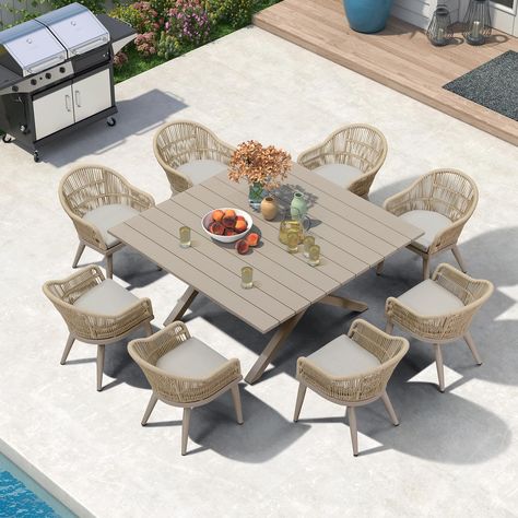 Woven Chairs, Rattan Chairs, Square Dining Table, Aluminum Furniture, Square Dining Tables, Woven Rattan, Outdoor Dining Furniture, Rattan Chair, Patio Dining Set