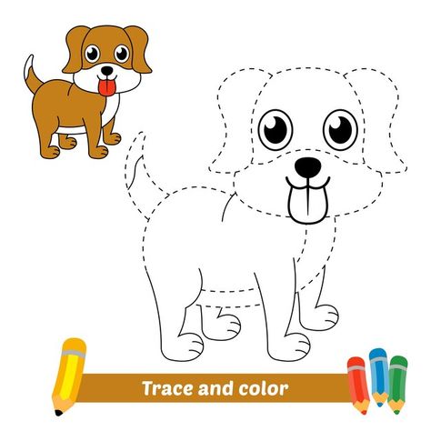 Trace and color for kids, dog vector | Premium Vector #Freepik #vector Animal Pictures For Kids, Paper Origami Flowers, Trace And Color, Color By Number Printable, Easy Animal Drawings, Easy Art For Kids, Dog Vector, Winter Crafts For Kids, Dogs And Kids