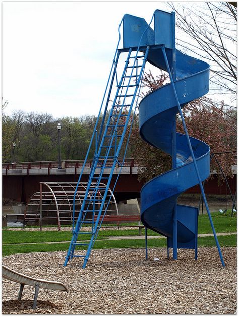 Scary Spiral Slide - Keosauqua, Iowa Vintage Playground, Spiral Slide, Cool Playgrounds, Cool Slides, Park Playground, Backyard Playground, Childhood Days, Outdoor Decor Backyard, Vintage Memory