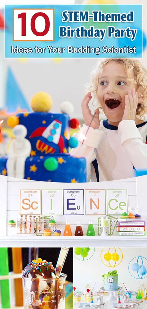 Science Party Decor, Math Themed Birthday Party, Stem Birthday Party Ideas, Science Themed Party, Science Birthday Party Ideas, Science Birthday Party, Stem Classes, Science Birthday, Nerf Party