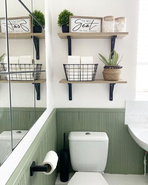 Interested in decorating with muted green at home? These sage green home decor ideas will inspire you endlessly! #homeworldfurniture #hawaii #furniture #hawaiistagram #supportlocal #home #homeinspo Green Bathroom Decor, Small Toilet Room, Boho Bathroom Decor, Sage Green Walls, Aesthetic Bathroom, Interior Minimalista, Downstairs Bathroom, Bathroom Inspiration Decor, Upstairs Bathrooms