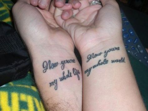 Matching Tattoos For Lovers, Bonnie And Clyde Tattoo, Couple Tattoo Quotes, Music Lover Tattoo, Couple Wrist Tattoos, Marriage Tattoos, Couple Tattoos Love, Love Quote Tattoos, Tattoos For Couples