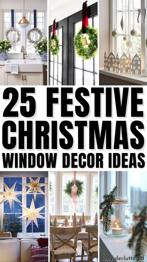 25 Festive Christmas Window Decor Ideas Christmas Home Window Decor, Christmas Crafts For Windows, Wreath In Kitchen Window, Holiday Window Wreaths, Christmas Decor Ideas Big Window, Christmas Decor Over Windows, Large Indoor Christmas Decorations, Christmas Wreaths For Windows Inside, Indoor Christmas Window Decorations