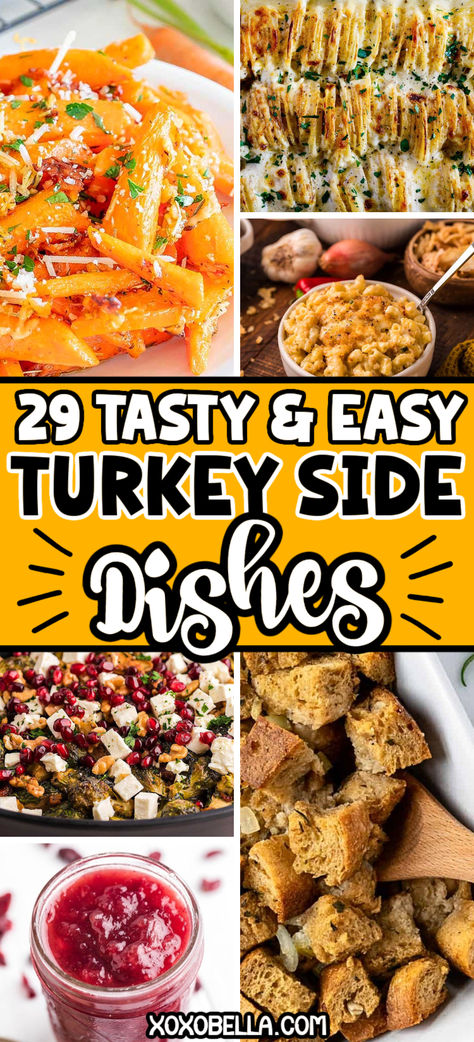 A collage of turkey side dish recipes. Salad For Turkey Dinner, Roast Turkey Side Dishes, Side Dish For Turkey Dinner, Best Turkey Side Dishes, Thanks Giving Side Dishes Ideas, Turkey Dinner Vegetable Sides, Turkey Leg Dinner Sides, The Best Thanksgiving Sides, Christmas Turkey Dinner Menu Ideas