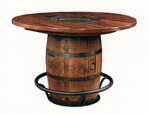 Amish Reclaimed Bourbon Barrel Table Garden Pub Shed Pool Table, Whiskey Barrel Bar Table, Bourbon Barrel Table, Whiskey Barrel Table, Wine Barrel Table, Spool Tables, Barrel Projects, Rustic Basement, Barrel Table