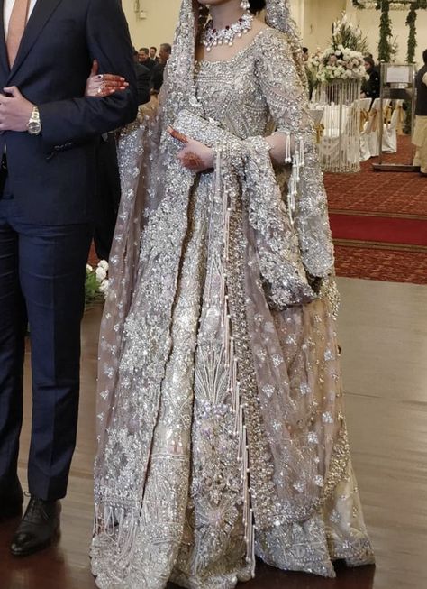 Silver Walima Dress, Silver Desi Wedding Dress, Ivory Walima Dress, Silver Asian Wedding Dress, Silver Valima Dress, Grey Walima Dress, Pakistani Bridal Wear Walima, Pakistani Walima Dress, Bridal Outfit Pakistani