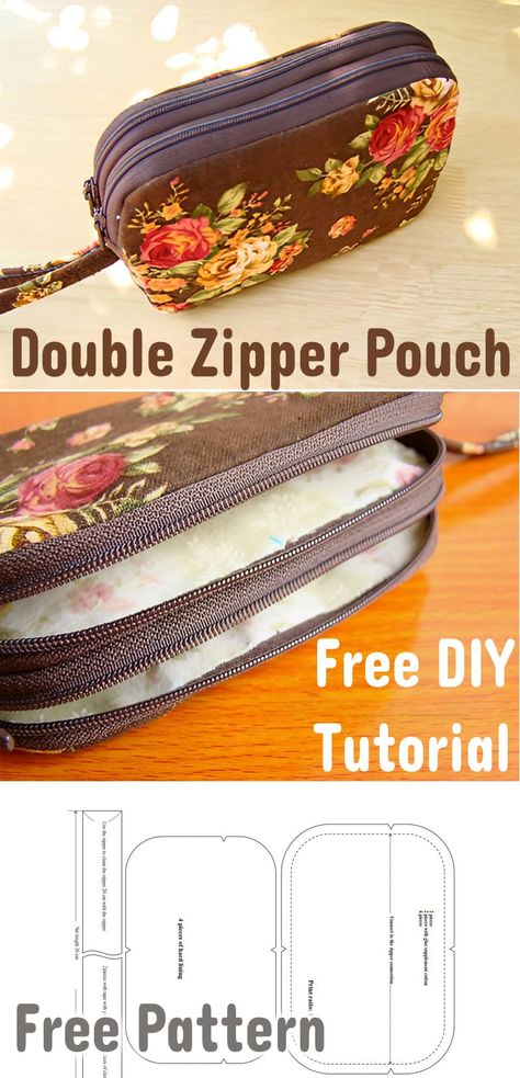 Double Zipper Pouch Tutorial & Pattern Zip Around Pouch Pattern, Double Zipper Pouch Pattern, 2 Zipper Pouch Tutorial, Pad Pouch Pattern, Diy Zippered Pouch, Free Zipper Pouch Sewing Pattern, Free Pouch Sewing Pattern, Sewing Pouch Pattern, Zipper Pouch Tutorial Free Pattern