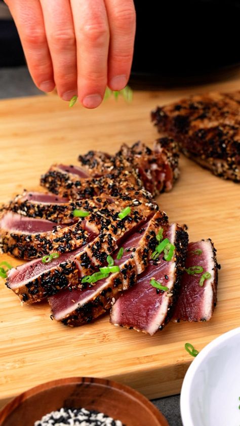 Pan Seared Ahi Tuna Pan Seared Ahi Tuna, Pan Seared Tuna Steak, Seared Ahi Tuna Recipe, Grilled Tuna Steaks Recipes, Ahi Tuna Steak Recipe, Sesame Crusted Tuna, Ahi Tuna Recipe, Seared Tuna Steaks, Grilled Tuna Steaks