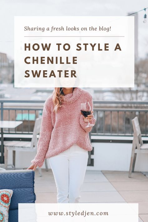 Winter outfit idea with chenille sweater and white denim Chenille Sweater Outfit, Sweater Outfit, Chenille Sweater, Fashion Group, Fashion Bloggers, Winter Outfit, Outfit Idea, Winter Style, My Birthday