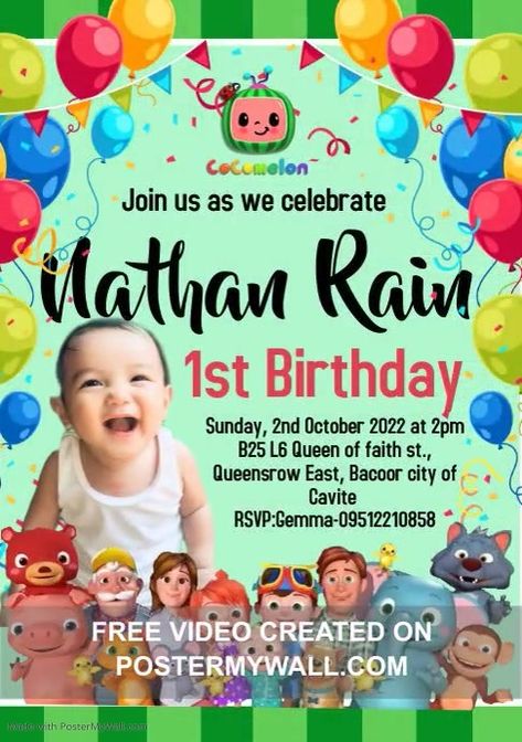 Cocomelon Invitation Template, Cocomelon Background, Cocomelon Theme Party, Create Birthday Invitations, 1st Birthday Invitation Template, Cocomelon Birthday, Baby Birthday Invitations, Custom Birthday Invitations, 1st Birthday Party Themes