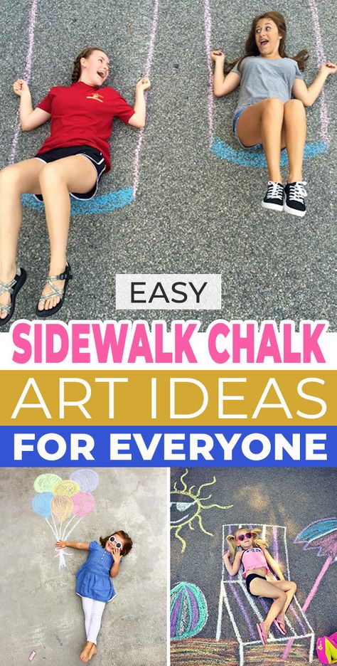 Chalk Picture Ideas, Chalk Fun For Kids, Sidewalk Chalk Art Ideas For Kids, Sidewalk Chalk Art Ideas For Kids Easy, Outdoor Chalk Ideas, Chalk Course Sidewalk, Sidewalk Chalk Photo Ideas, Easy Chalk Doodles, Ideas For Chalk Drawings