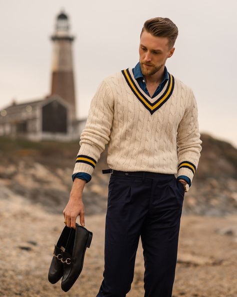 A Nautical Knit: The Cricket Sweater — THE CUFF Sweater Outfits Men, Winter Coat Outfits, Peacoat Men, Coat Pattern Sewing, Italy Outfits, Guys Clothing Styles, Mens Winter Coat, Money Aesthetic, Stylish Mens Outfits