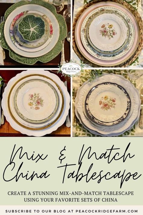 How to Create a Beautiful Mix and Match China Tablescape--10 Mix and Match Place Settings Perfect for Entertaining your Friends and Family Vintage Dishes Wedding Place Settings, Mixed Plates Table Setting, Mismatch Table Setting, Mixed China Table Setting, Mixed China Wedding Table Settings, Mismatched China Table Setting, Mismatched Plates Table Setting, Mismatch Plates, Vintage Plates Wedding