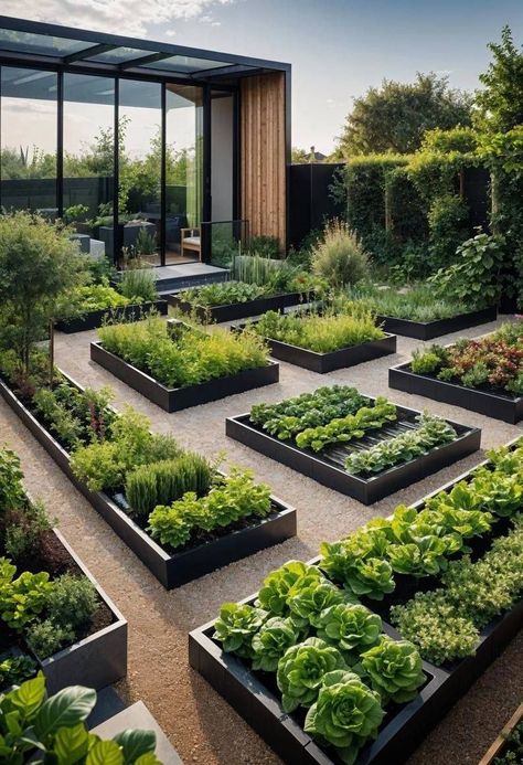 Gardening Planters Ideas, Small Landscaping Ideas, Modern Home Garden, Planter Garden, Veg Garden, Garden Decor Ideas, Twinkling Lights, Home Vegetable Garden, Garden Planter