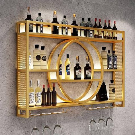 Wall Mounted Metal Wine Rack Liquor Bottle Display Shelf, Modern Bar Unit Floating Wine Glass Holder Iron Hanging Wine Shelves for Home Restaurant Bars Storage Stand (Gold, 39.4"x 5.9"x 31.5") : Amazon.ca: Home Wine Rack Metal, Modern Wine Storage, Wall Mounted Display Cabinets, Restaurant Bars, Iron Wine Rack, Liquor Shelf, Mounted Wine Rack, Wine Rack Bar, Wall Mounted Bar