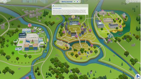 Sims 4 Britechester Map With Lot Sizes Modern Vampires, University Housing, Save File, Spanish Architecture, The Sims 4 Download, Community Space, Social Media Stars, Eco Friendly House, Sims House