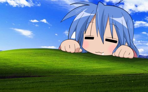 Izumi Konata, Hd Art, Lucky Star, Windows Xp, Blue Hair, Hd Wallpaper, Wallpapers, Green, Hair