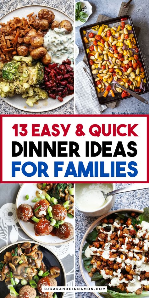 Struggling with what to make for dinner? Check out our collection of 13 easy and quick dinner ideas for families. These recipes are simple, quick to prepare, and kid-approved! Perfect for those hectic evenings. Don't forget to save this pin for inspiration on busy nights! 🕒🍲 Dinner For Ten People, Easy Busy Night Dinners, Saturday Night Dinner Ideas Families, Meatball Dinner Ideas Easy Meals, Unusual Dinner Ideas, Quick And Simple Dinner Recipes, Simple Supper Ideas, Light Easy Dinner, Dinner Ideas For 5