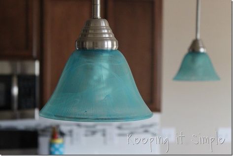 "I have the exact same lights and am TOTALLY stealing this!" said a reader when she saw this stunning idea: Kitchen Shades, Beachy Bathroom, Chandeliers Lighting, Kitchen Improvements, Teal Glass, Kitchen Lights, Shore House, Condo Kitchen, Beach Homes