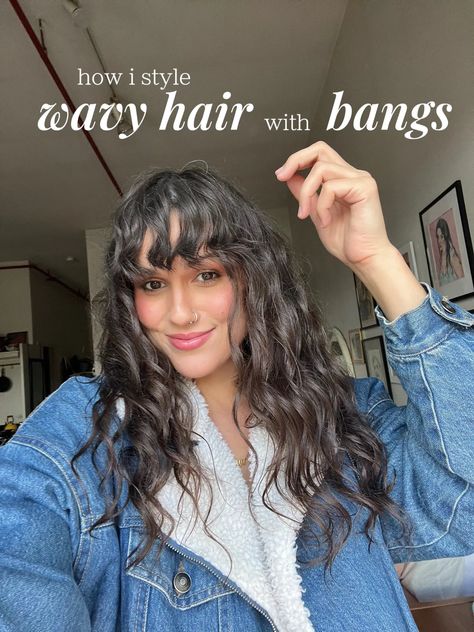 how i style wavy hair with bangs  | Gallery posted by catdookie | Lemon8 Wavy Hair Front Bangs, Curly Wavy Hair Bangs, Wavy Hair With Bangs, Style Wavy Hair, Frizzy Wavy Hair, 3a Hair, Bangs Wavy Hair, Wavy Bangs, Brunette Aesthetic