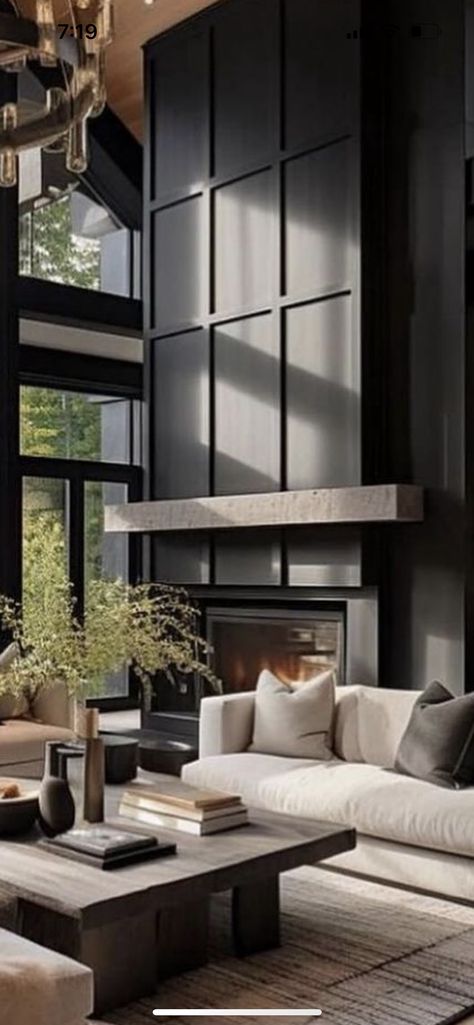 Fireplace Style, Fireplace Stone, Lake House Interior, Modern Family Rooms, Family Room Walls, Living Room Decor Fireplace, Room Chandelier, Living Room Ceiling, Fireplace Ideas