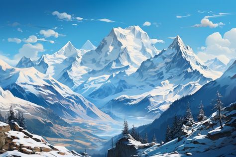 Snow Mountain Painting, Mountain Painting Acrylic, Yacht Aesthetic, Snow Capped Mountains, Illustration Wedding, Style Snow, Landscapes Abstract, Moody Art, Mountain Painting