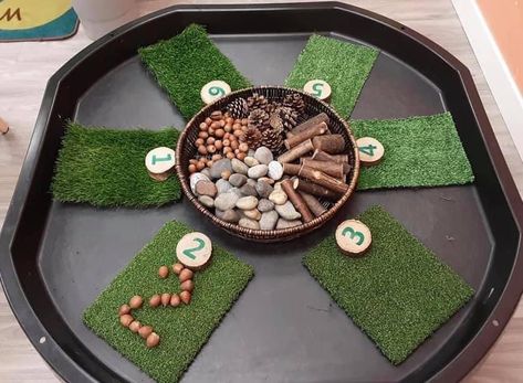 Outdoor Maths Ideas Eyfs, Tough Table Ideas, Outdoor Maths Activities Eyfs, Early Morning Activities Eyfs, Outdoor Tuff Tray Ideas Eyfs Autumn, Non Messy Tuff Tray Ideas, Eyfs Numeracy Activities, Camping Tuff Tray Ideas, Stickman Tuff Tray