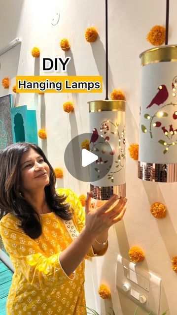 Diy Lamp For Diwali, Lantern Decorating Ideas, Diwali Decoration Lights, Diwali Lamp, Celing Light, Diwali Lamps, Eye Hole, Bird Stencil, Diwali Lights