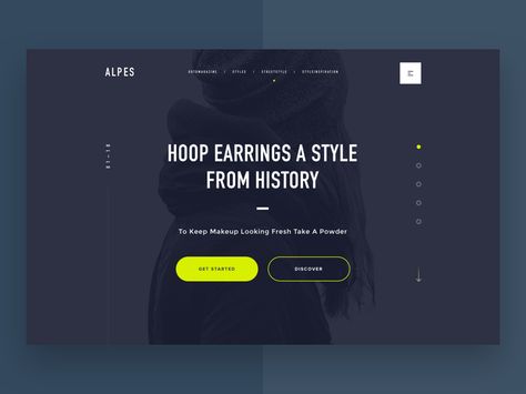 Alpes fashion blog splash page by Serhiy Ozhibko Onboarding App, Screen Cards, Digital Art Beginner, Daily Ui, Splash Page, Web Designs, Mobile Ui, Landing Page Design, Show And Tell